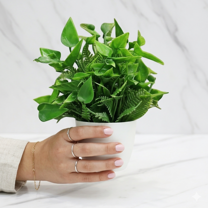 Premium Artificial Green Bonsai Plants with White Plastic Pot (Set of 2)