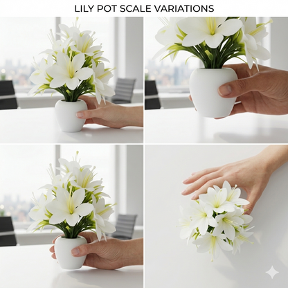 Artificial Lily Plant in White Round Vase - Maintenance-Free Lifelike Silk Flowers for Living Room Decor