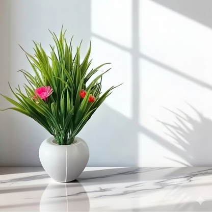 Premium Artificial Bonsai Plant with Elegant White Pot - Lifelike Greenery for Home & Office Decor