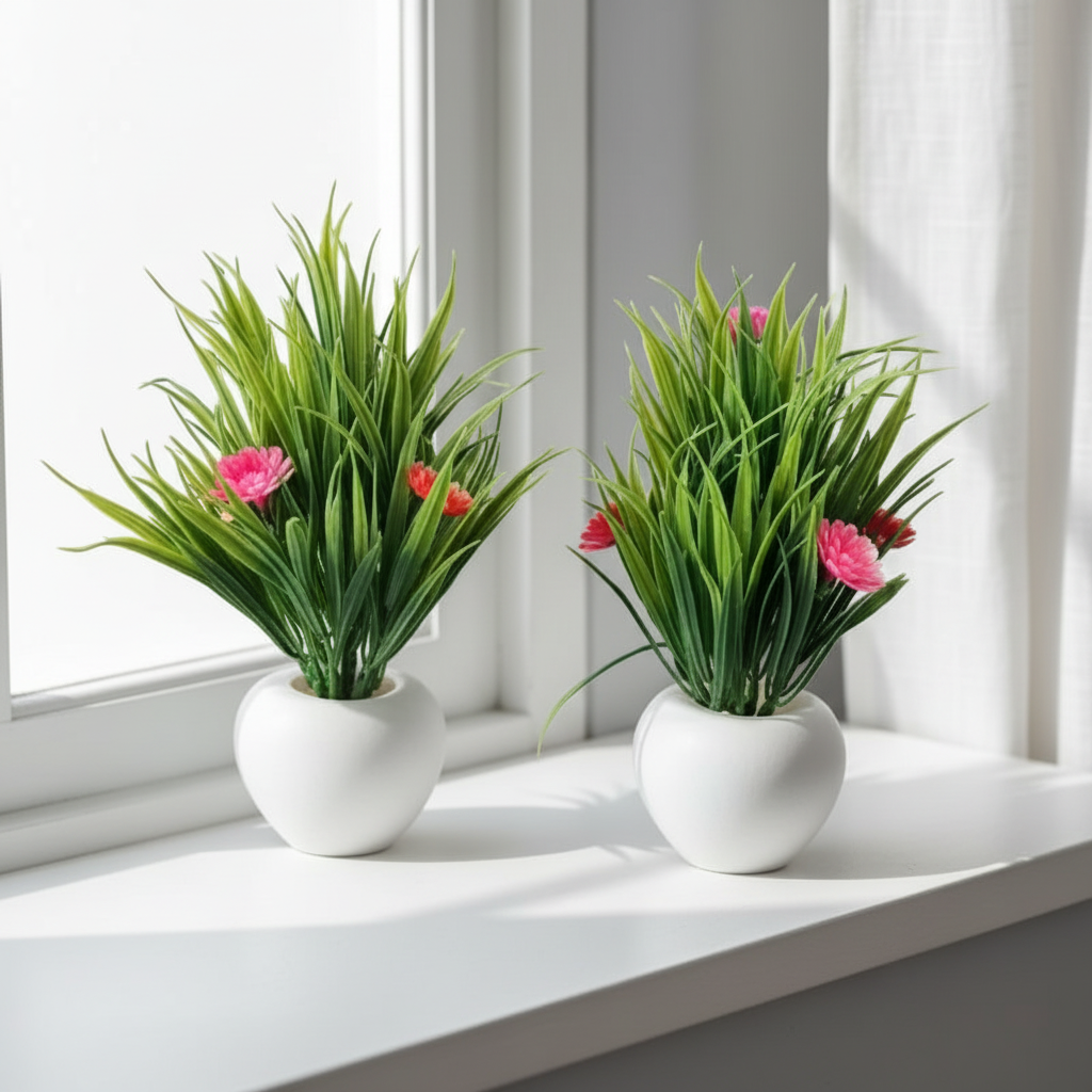 Premium Artificial Bonsai Plant with Elegant White Pot - Lifelike Greenery for Home & Office Decor