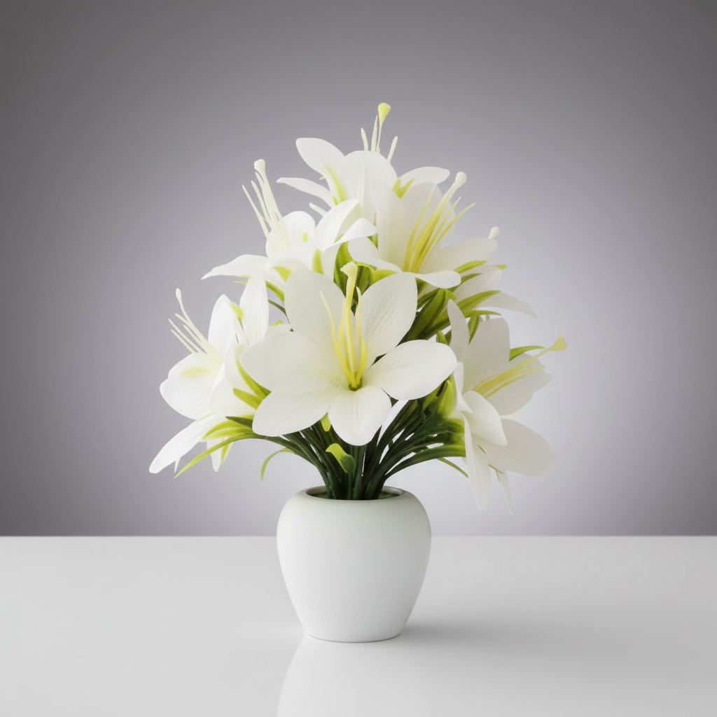 Artificial Lily Plant in White Round Vase - Maintenance-Free Lifelike Silk Flowers for Living Room Decor